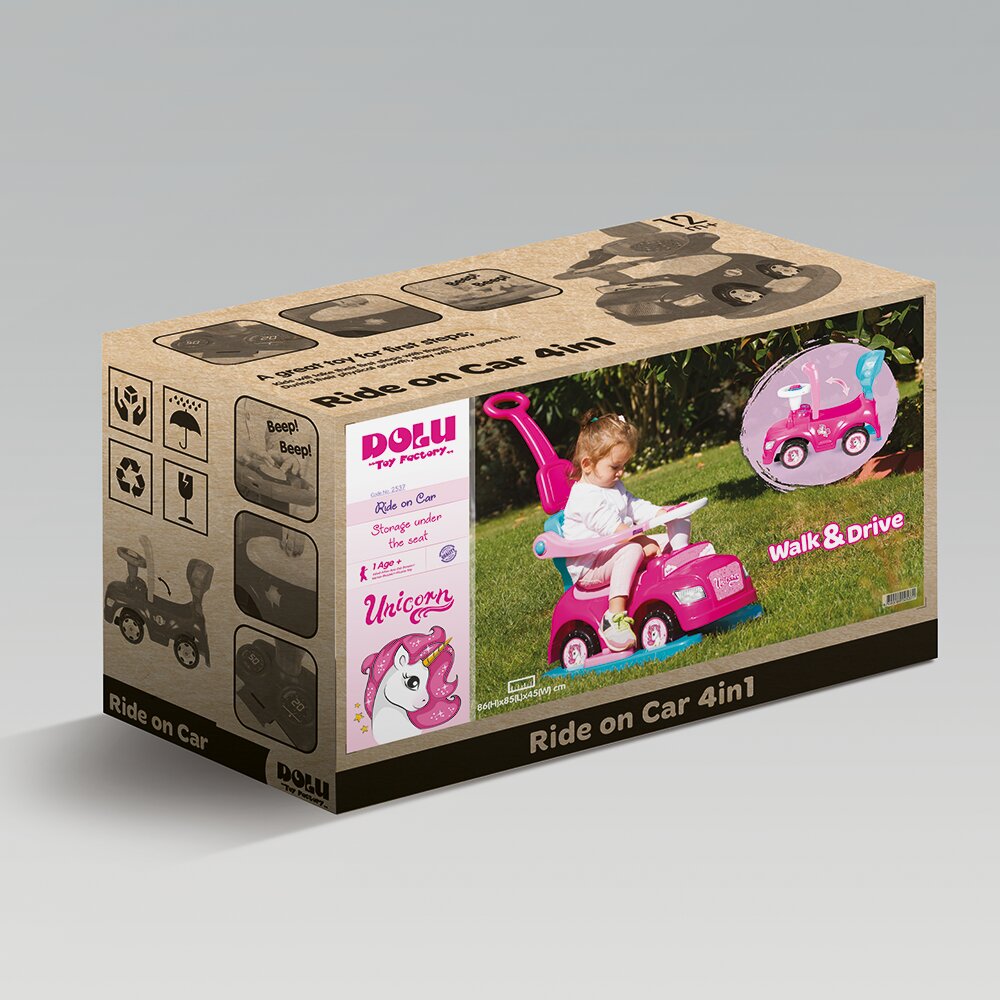 DOLU Masinuta copii de impins 4 in 1 Step car Unicorn cu maner detasabil sunete amuzante spatiu depozitare sub scaun Suport pentru picioare detasabil bara de protectie