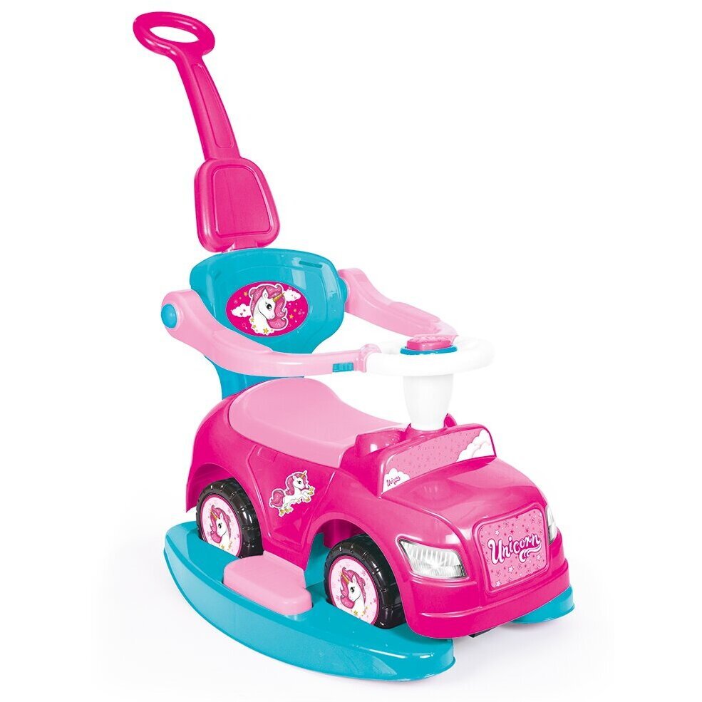 DOLU Masinuta copii de impins 4 in 1 Step car Unicorn cu maner detasabil sunete amuzante spatiu depozitare sub scaun Suport pentru picioare detasabil bara de protectie