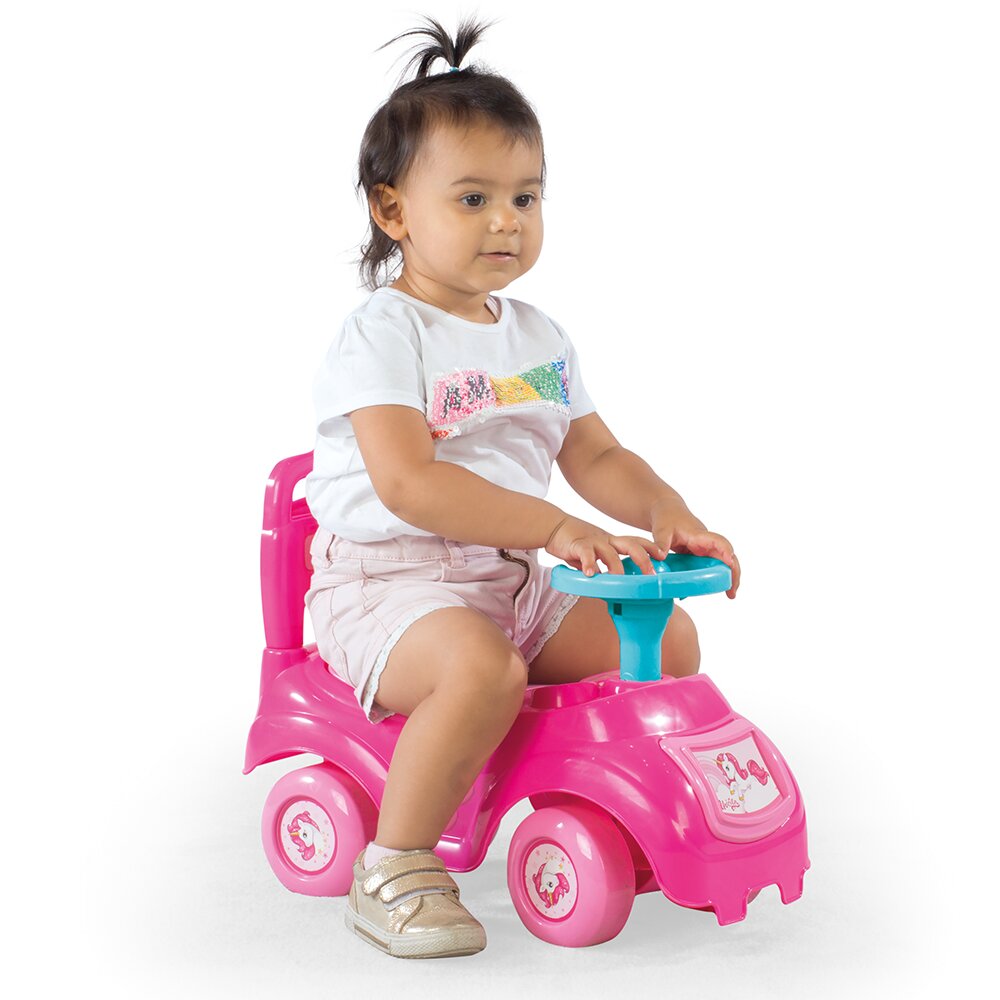 DOLU Masinuta copii Ride-On fara pedale Unicorn cu spatiu de depozitare sub scaun spatar claxon destinata copiilor de la 12 luni