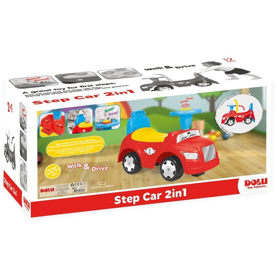 DOLU Masinuta pentru copii fara pedale Step car 2 in 1 cu spatar si spatiu de depozitare sub scaun volan cu sunet de la 12 luni pana la 23 kg