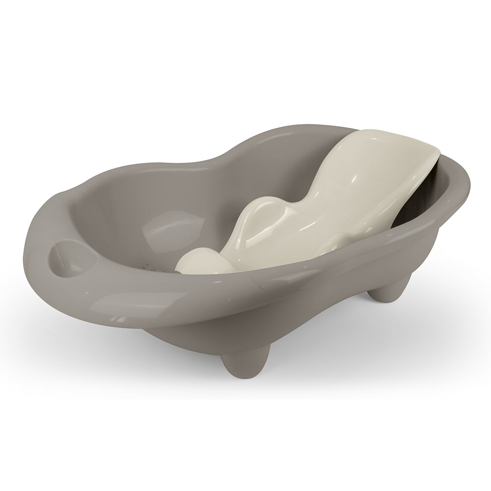 Dolu Nuve Cadita cu suport anatomic Hippo gri designul usor si compact cu dop de scurgere 6 luni+
