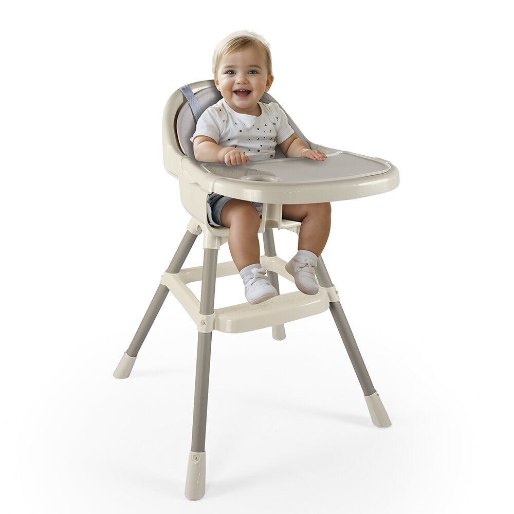 Dolu Nuve Scaun de masa premium cu perna bej centura de siguranta in 3 puncte perna moale si ergonomica tava detasabila greutate suportata 15 kg