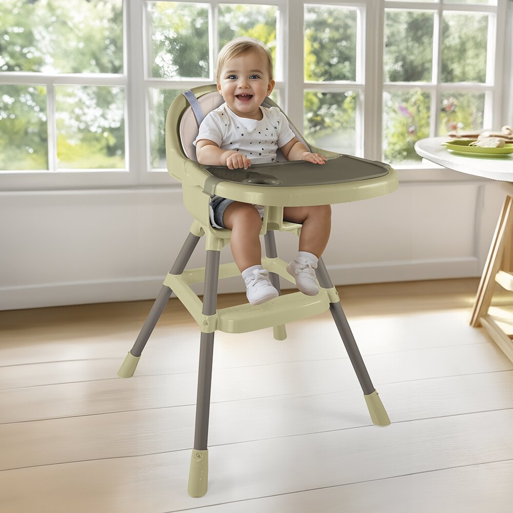 Dolu Nuve Scaun de masa premium cu perna verde eco centura de siguranta in 3 puncte perna moale si ergonomica tava detasabila greutate suportata 15 kg