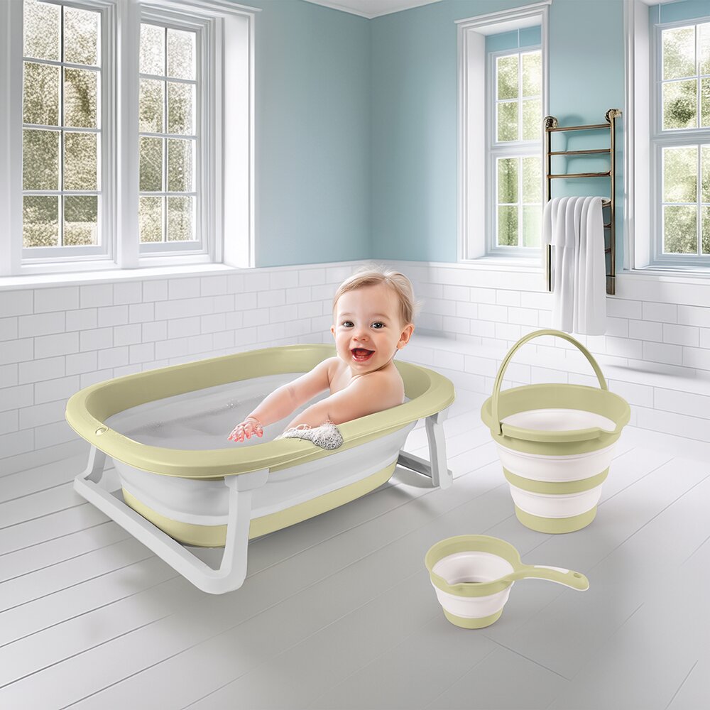Dolu Nuve Set 3 in 1 cu cadita pliabila cana si galeata pentru clatire verde eco materiale non-toxice fara BPA 6 luni+