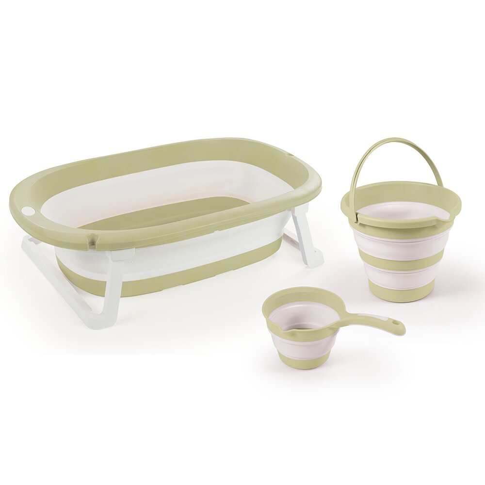 Dolu Nuve Set 3 in 1 cu cadita pliabila cana si galeata pentru clatire verde eco materiale non-toxice fara BPA 6 luni+