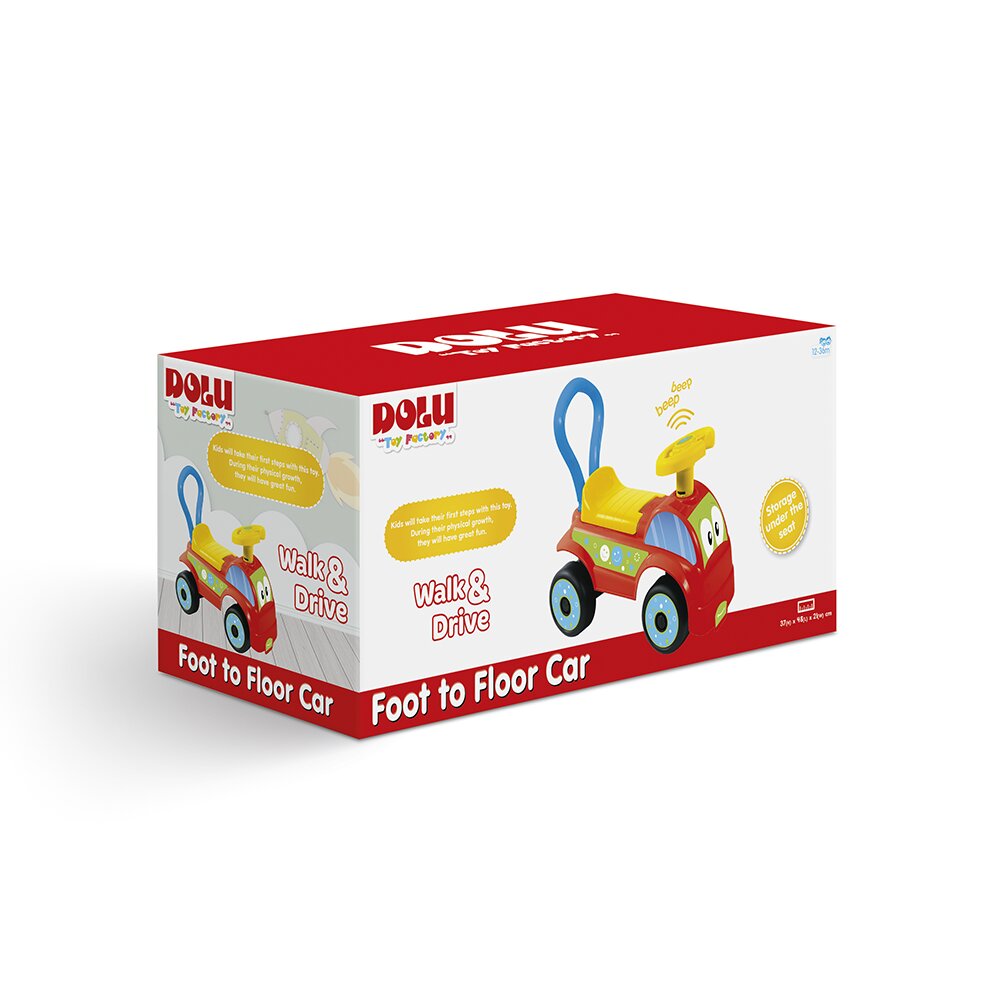 DOLU Ride-On copii fara pedale Foot to Floor rosu cu volan spatar cu posibilitatea de impingere spatiu de depozitare claxon