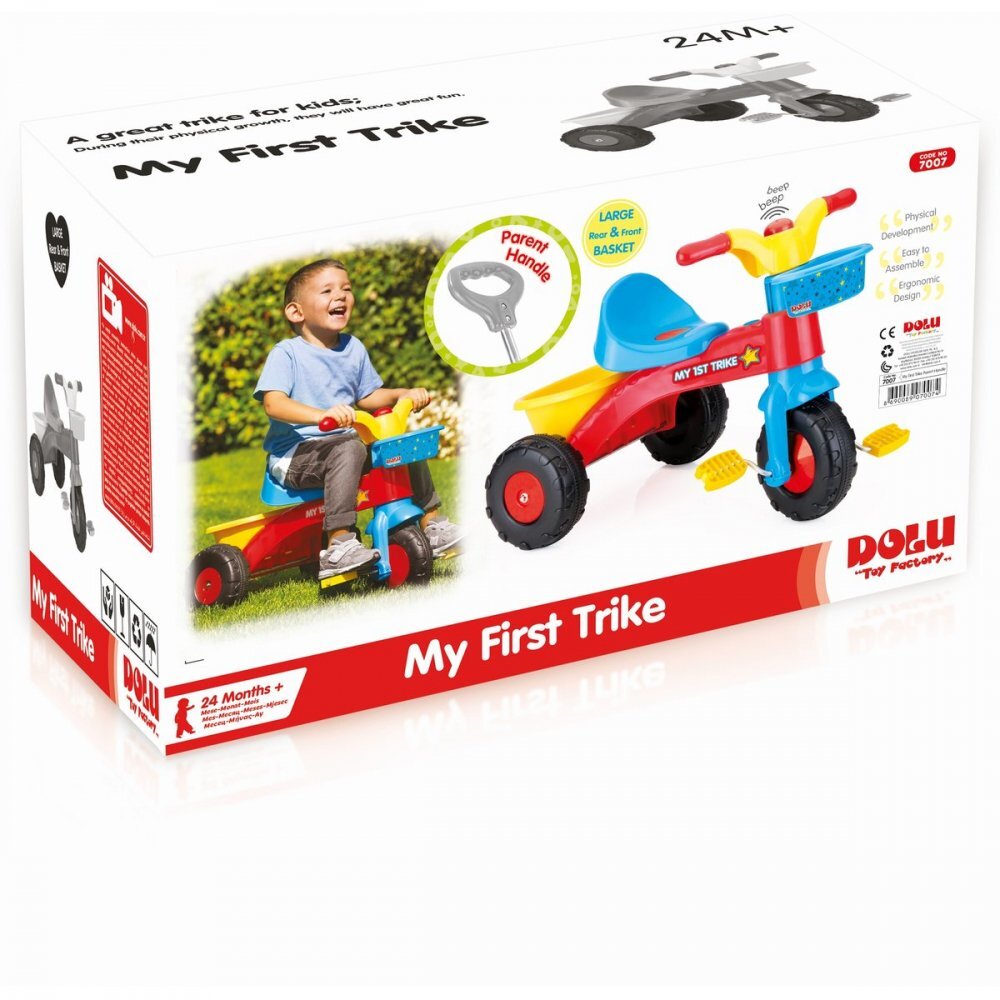 DOLU Ticicleta pentru copii cu maner de control pentru parinte functie free wheel claxon si cosulet accesorii