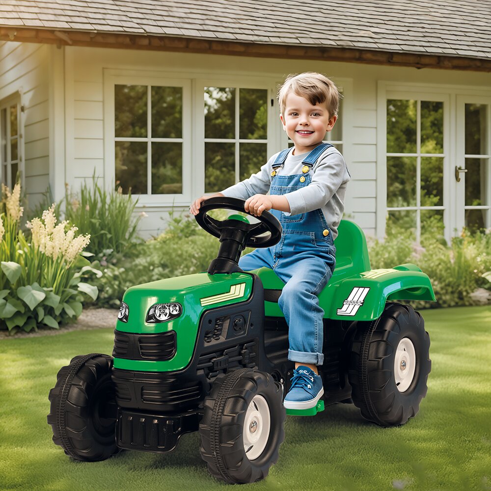 DOLU Tractor cu pedale pentru copii verde cu volan si claxon greutate admisa 35 kg dimensiune 53x45x83 cm