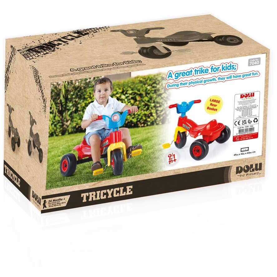 DOLU Tricicleta pentru copii Multicolor din plastic cu roti late si cosulet pentru accesorii