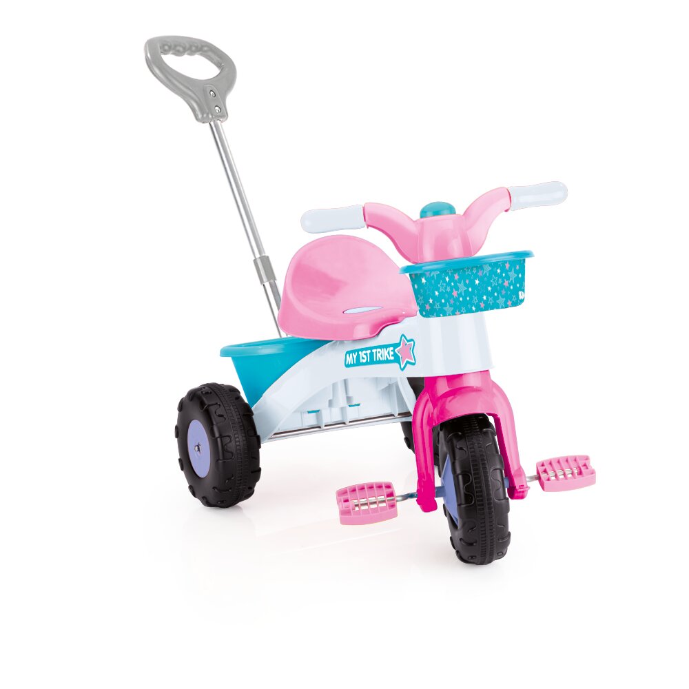 DOLU Tricicleta pentru copii My First Trike Roz cu maner claxon si 2 cosulete