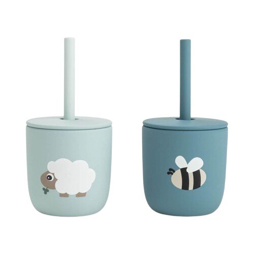 Done by Deer Set 2 cani cu pai din silicon Tiny Farm Blue 2 x 120 ml