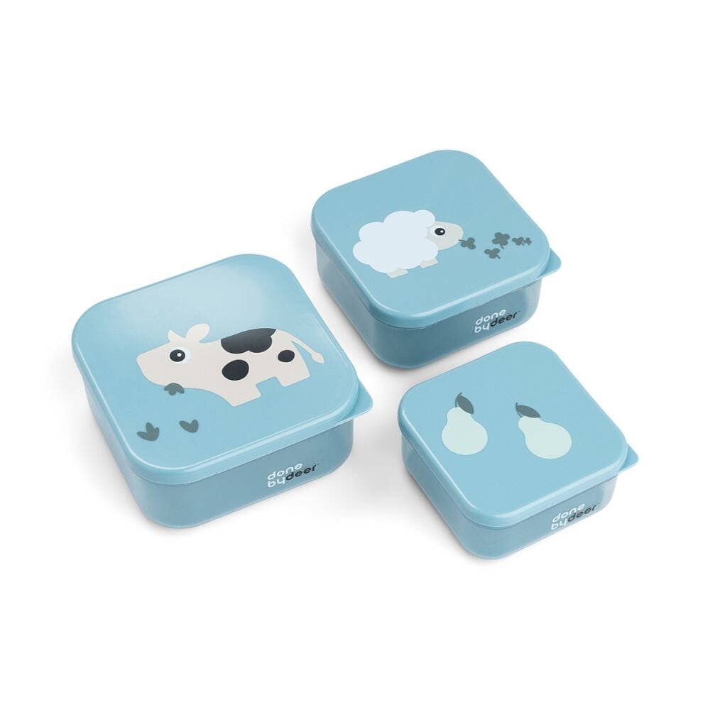 Done by Deer Set 3 caserole pentru gustari Tiny Farm blue