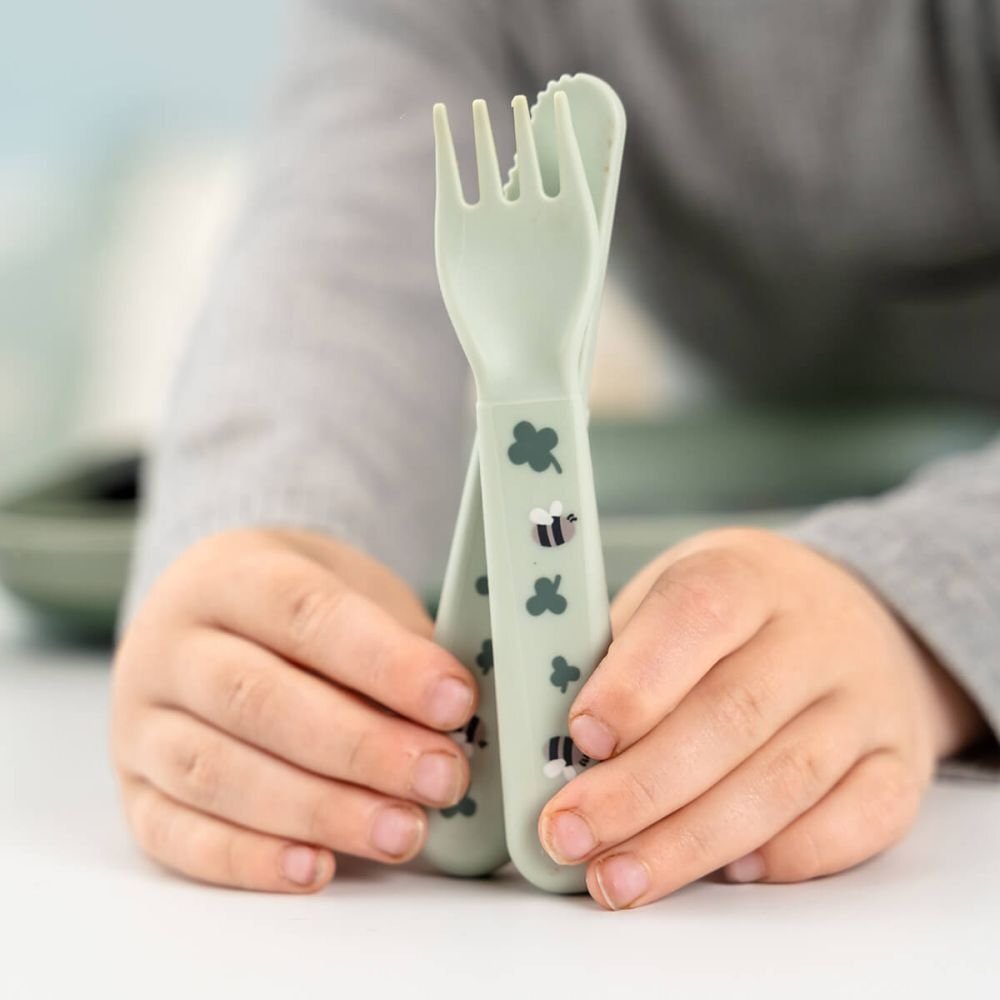 Done by Deer Set de masa din silicon cu ventuza Foodie Tiny Farm green