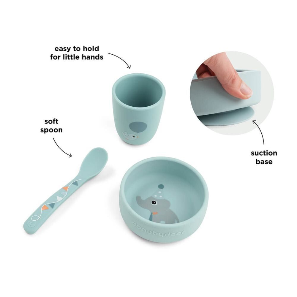 Done by Deer Set pentru prima masa Celebration blue cu ventuza