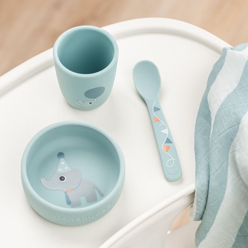 Done by Deer Set pentru prima masa Celebration blue cu ventuza