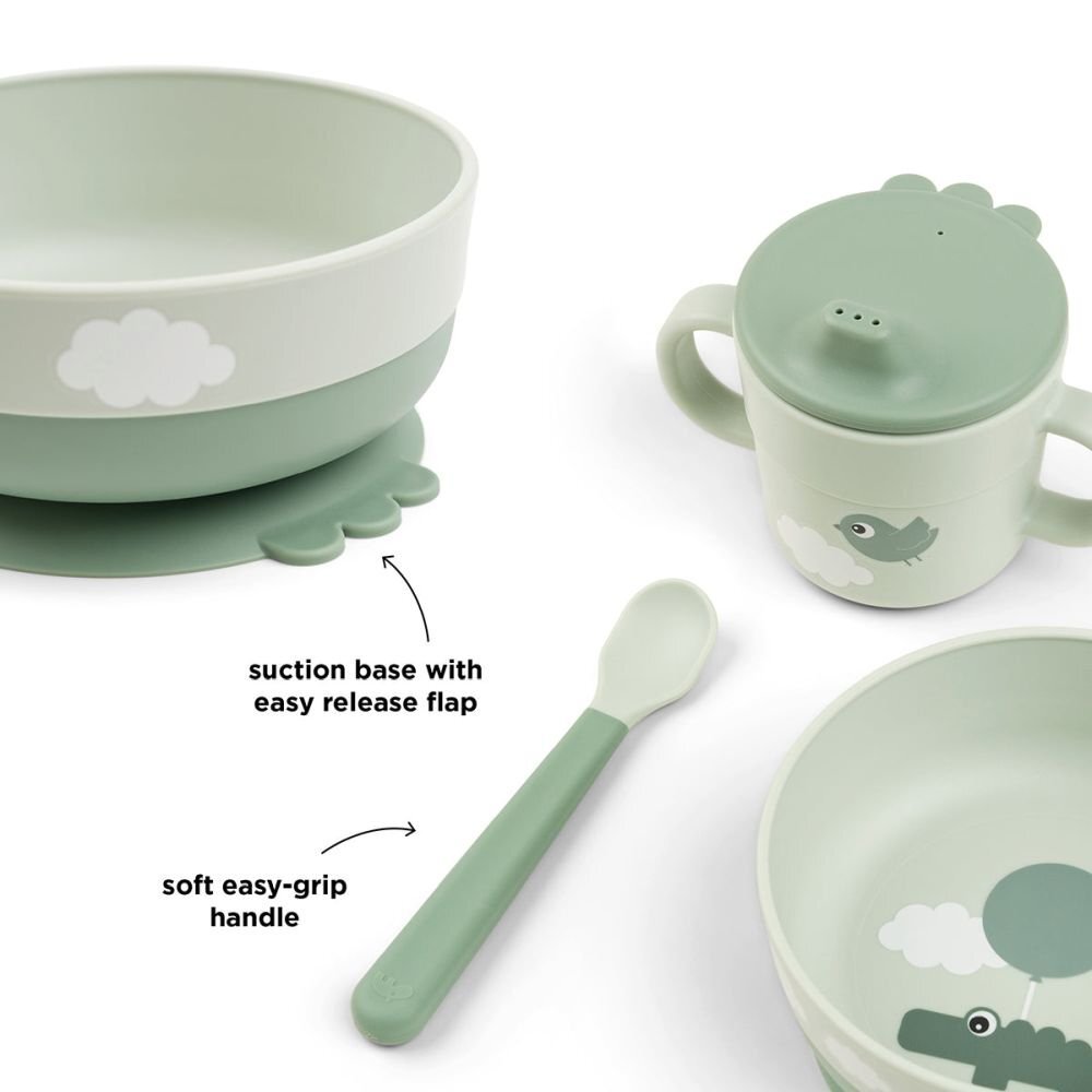 Done by Deer Set pentru primele mese cu ventuza Foodie Happy Clouds Green