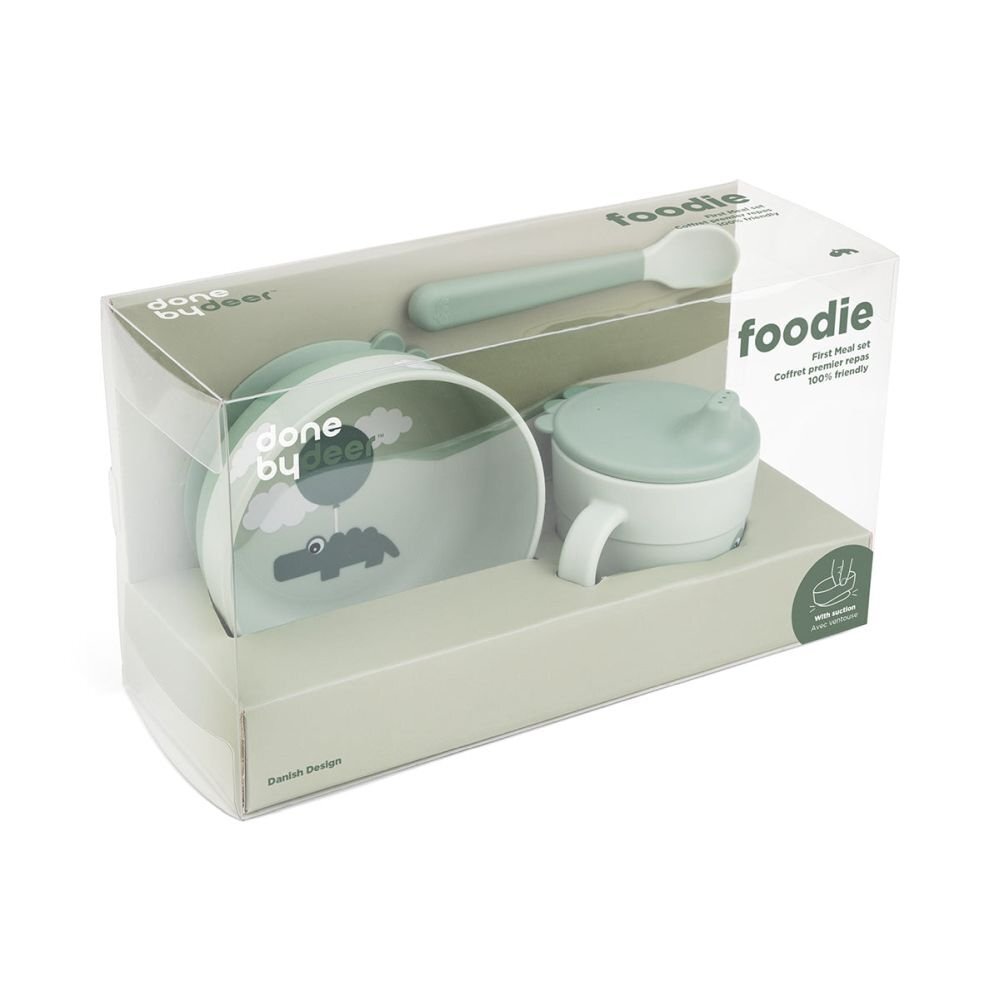 Done by Deer Set pentru primele mese cu ventuza Foodie Happy Clouds Green