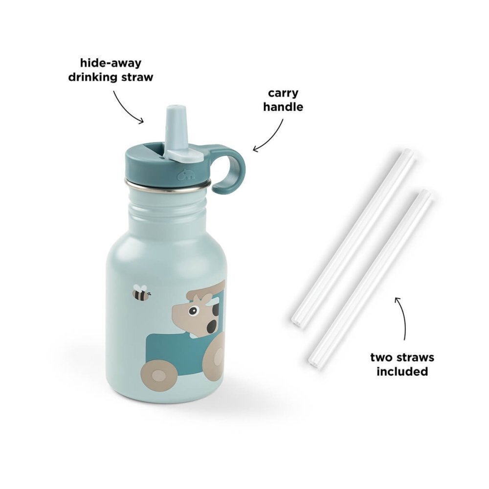 Done by Deer Sticla din inox pentru copii Tiny Farm Albastru 350 ml