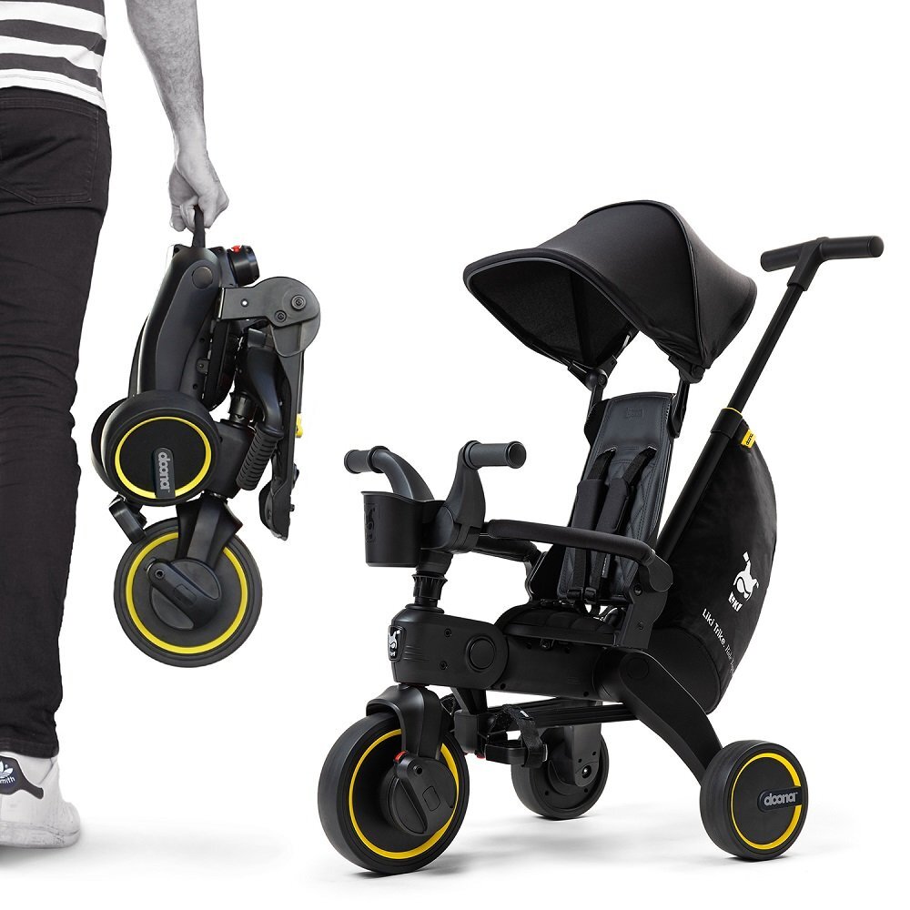 Doona Tricicleta pentru copii Liki Trike Midnight Editie limitata ultrapliabila in 3 secunde spatar reglabilcopertina cu protectie UV frana de picior si roti din cauciuc Eva