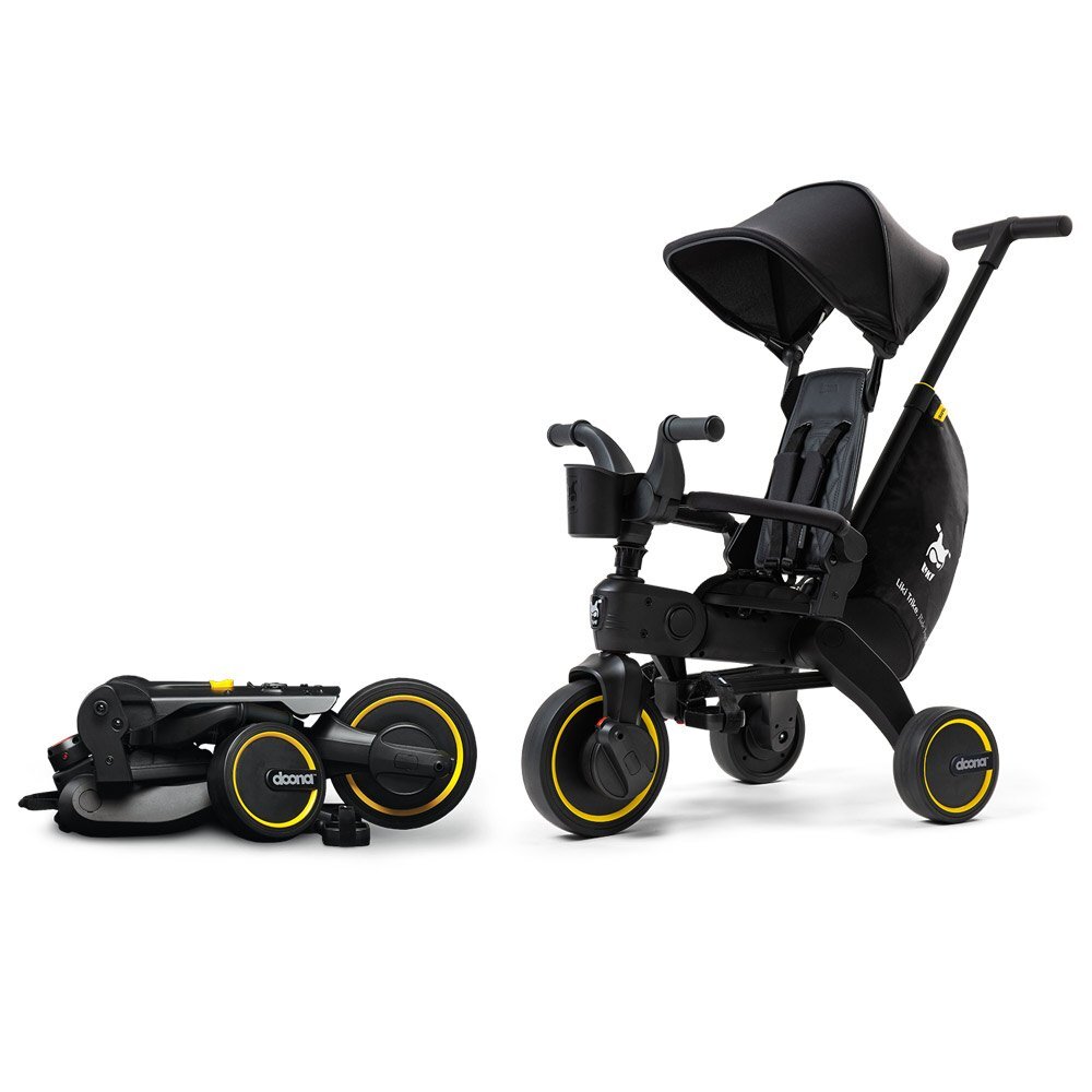 Doona Tricicleta pentru copii Liki Trike Midnight Editie limitata ultrapliabila in 3 secunde spatar reglabilcopertina cu protectie UV frana de picior si roti din cauciuc Eva