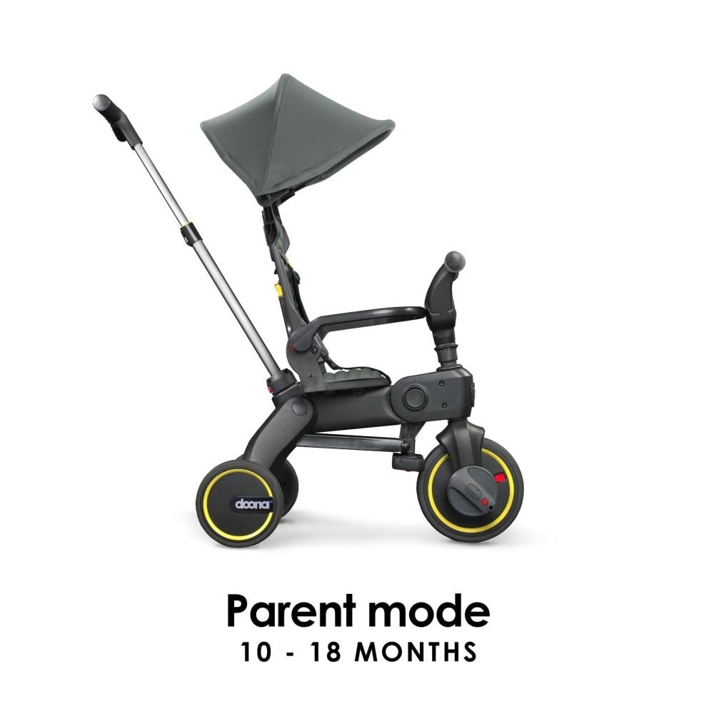 Doona Tricicleta pentru copii Liki Trike S1 Slate Green pliabila cu spatar reglabil suport pentru picioare maner cu control al directiei roti EVA si copertina