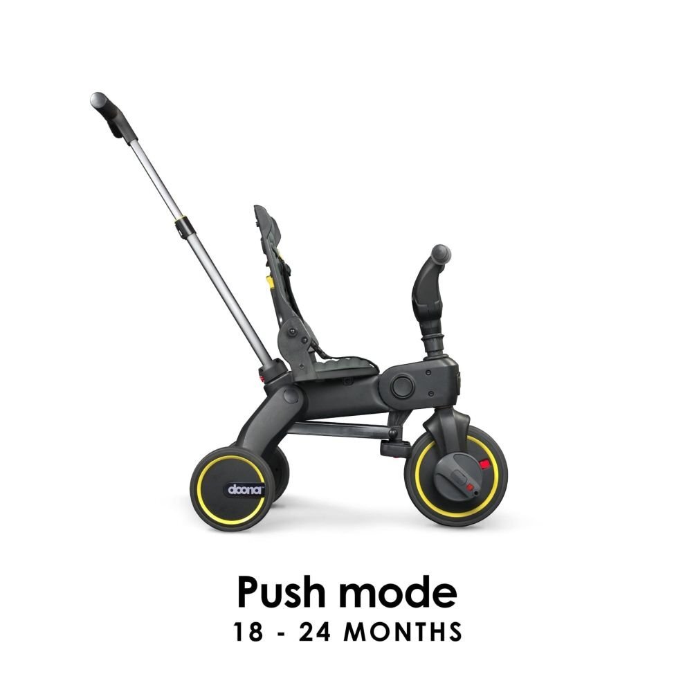 Doona Tricicleta pentru copii Liki Trike S1 Slate Green pliabila cu spatar reglabil suport pentru picioare maner cu control al directiei roti EVA si copertina