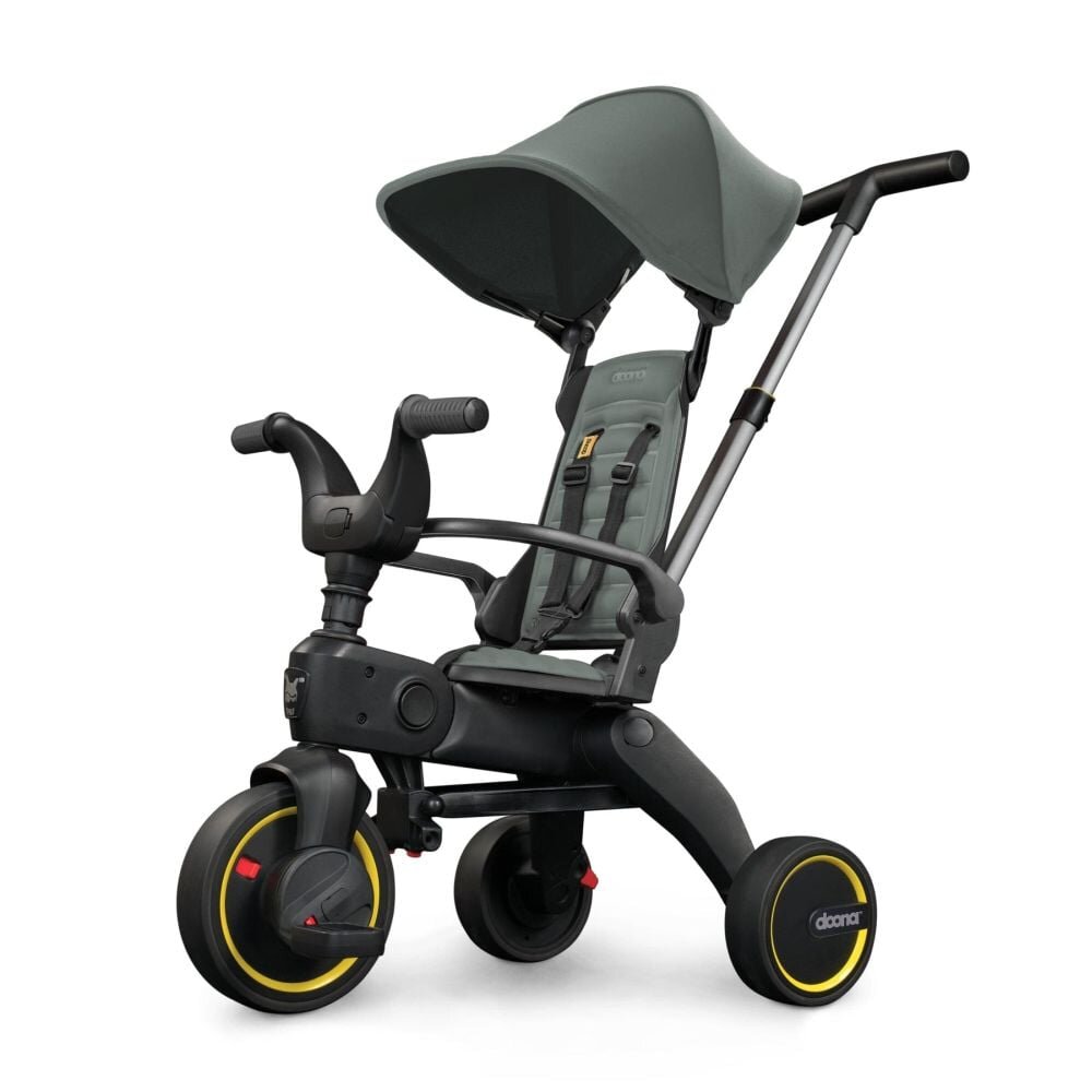 Doona Tricicleta pentru copii Liki Trike S1 Slate Green pliabila cu spatar reglabil suport pentru picioare maner cu control al directiei roti EVA si copertina