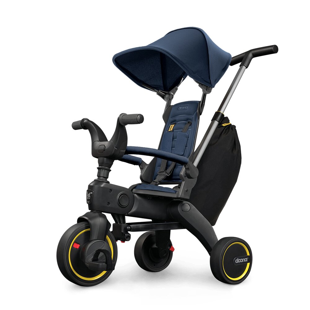 Doona Tricicleta pentru copii Liki Trike S3 Deep Blue ultrapliabila spatar reglabil in multiple pozitii ultracompacta frana cadru din aluminiu