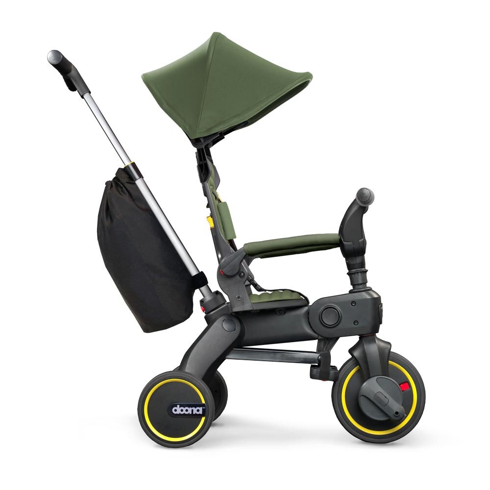Doona Tricicleta pentru copii Liki Trike S3 Desert Green ultrapliabila spatar reglabil in multiple pozitii ultracompacta frana cadru din aluminiu