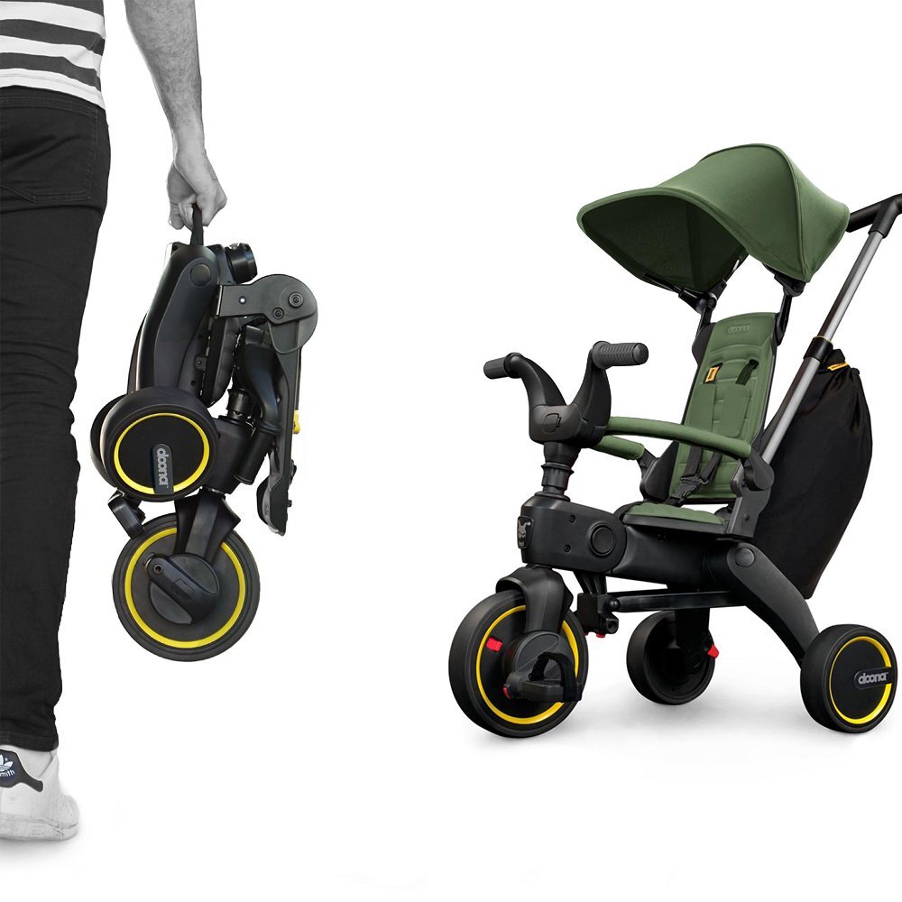 Doona Tricicleta pentru copii Liki Trike S3 Desert Green ultrapliabila spatar reglabil in multiple pozitii ultracompacta frana cadru din aluminiu