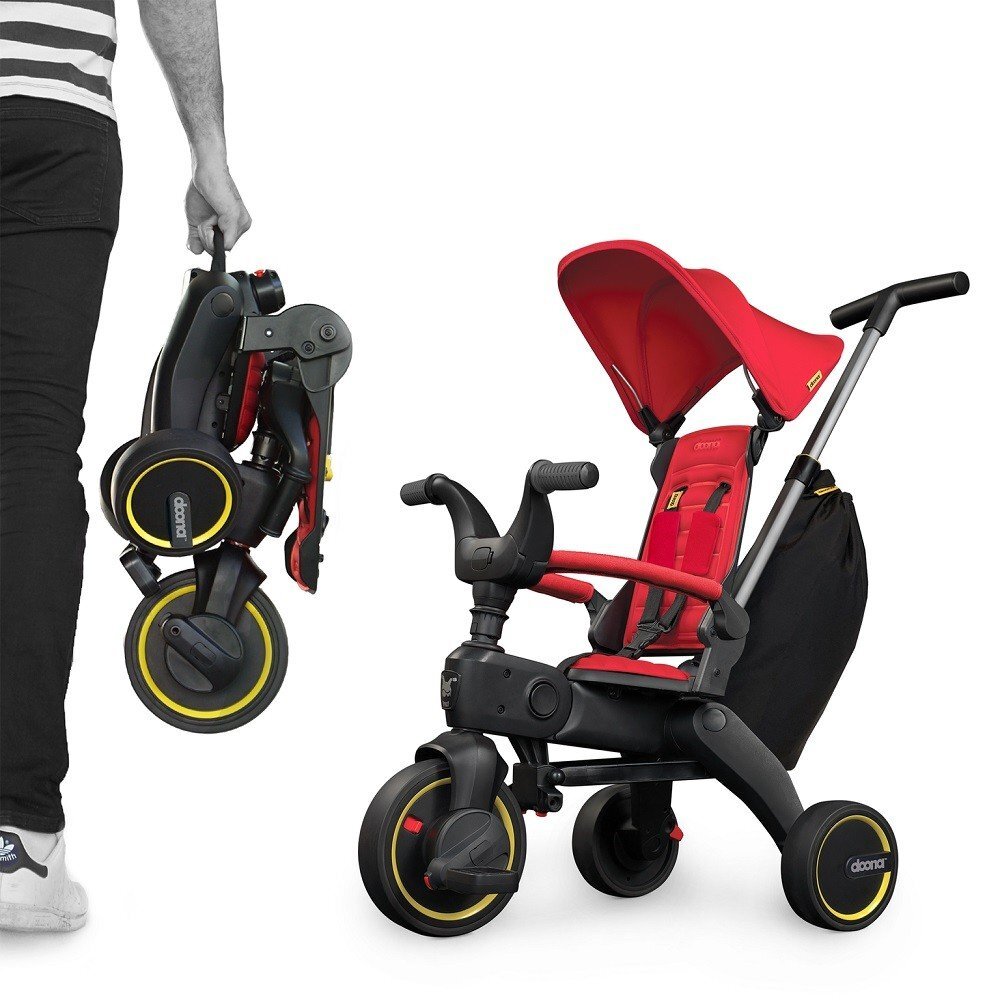 Doona Tricicleta pentru copii Liki Trike S3 Flame Red ultrapliabila spatar reglabil in multiple pozitii ultracompacta frana cadru din aluminiu