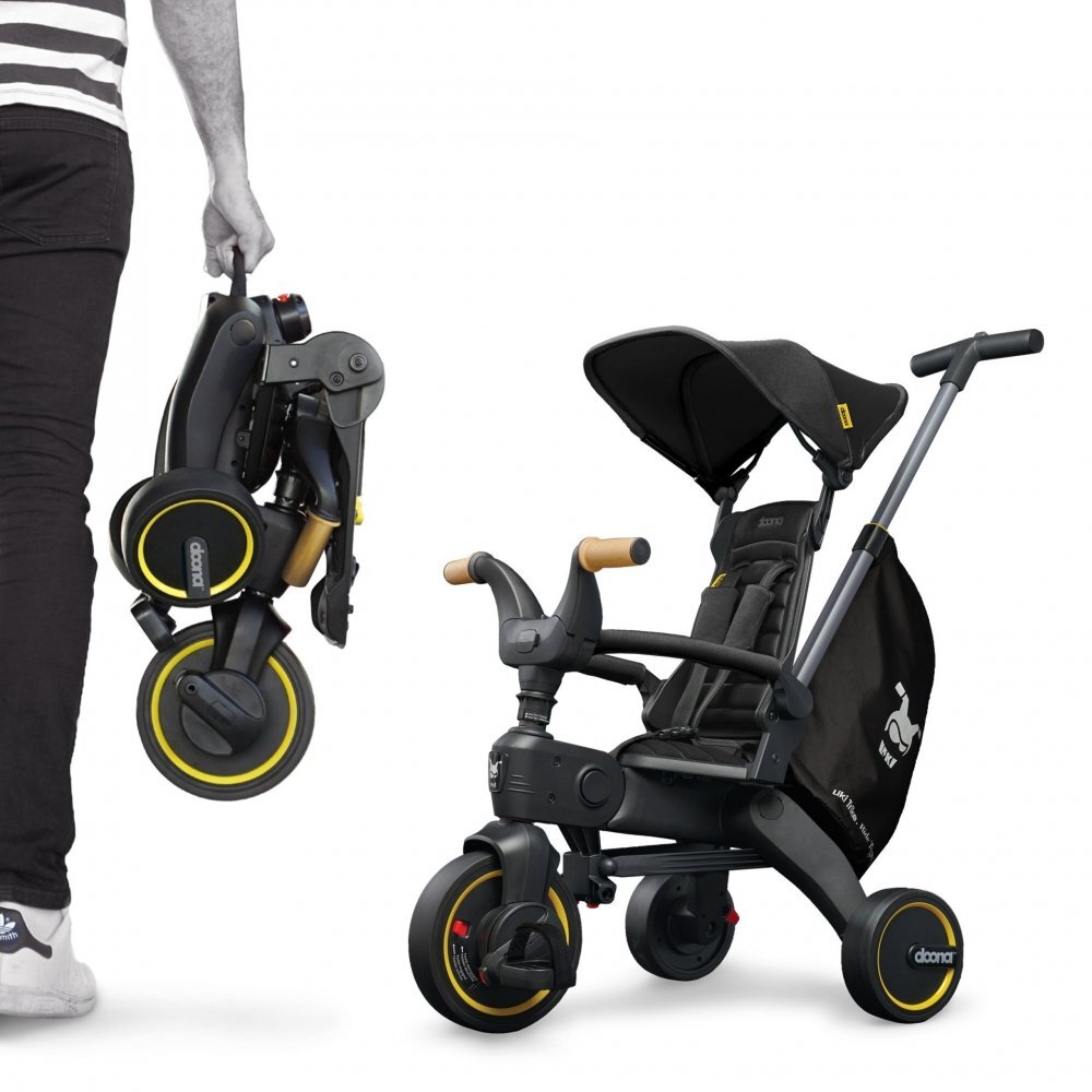 Doona Tricicleta pentru copii Liki Trike S5 Nitro Black de la 10 luni ultrapliabila spatar reglabil multiple pozitii roti de calitate superioara geanta transport