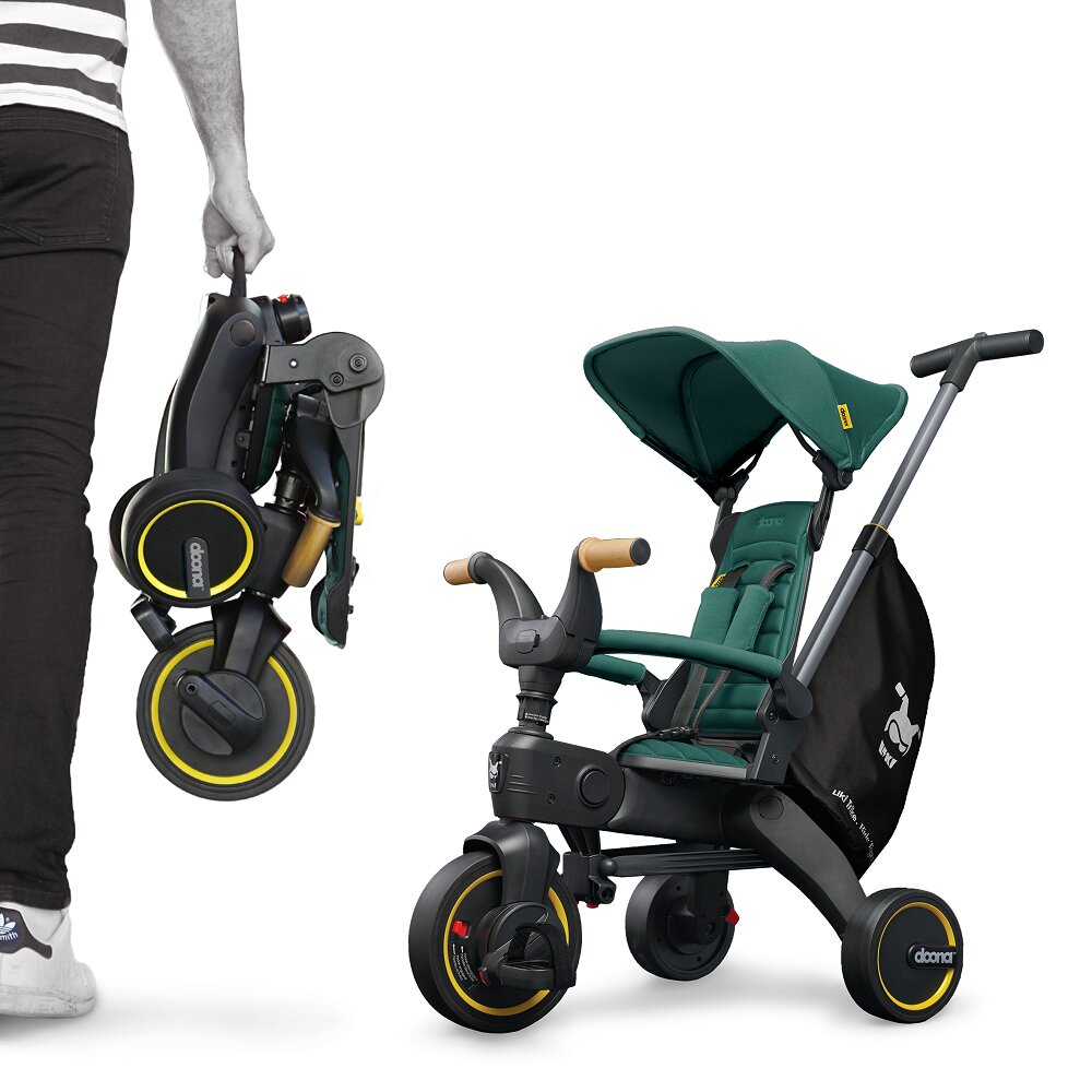 Doona Tricicleta pentru copii Liki Trike S5 Racing Green de la 10 luni ultrapliabila spatar reglabil multiple pozitii roti de calitate superioara geanta transport
