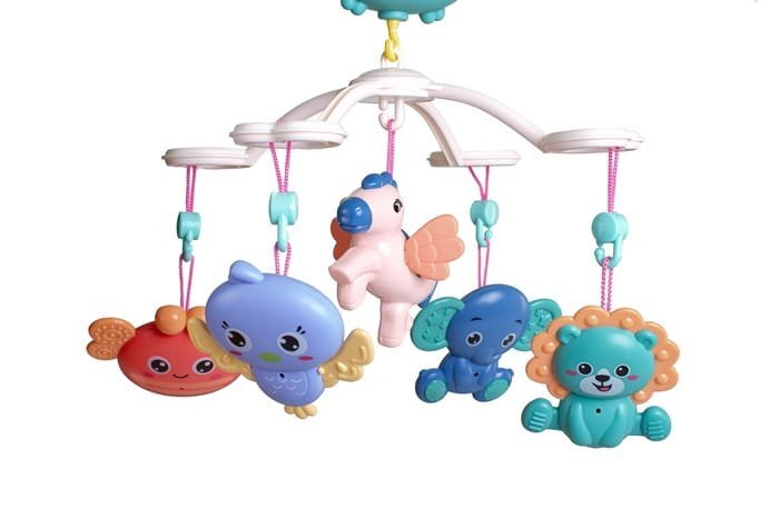 Doris Carusel muzical Blue Pinguin cu telecomanda si prindere universalajucarii detasabile cu zornaitoarecutie muzicala cu melodiitemporizatorvolum reglabil