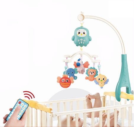 Doris Carusel muzical Blue Pinguin cu telecomanda si prindere universalajucarii detasabile cu zornaitoarecutie muzicala cu melodiitemporizatorvolum reglabil