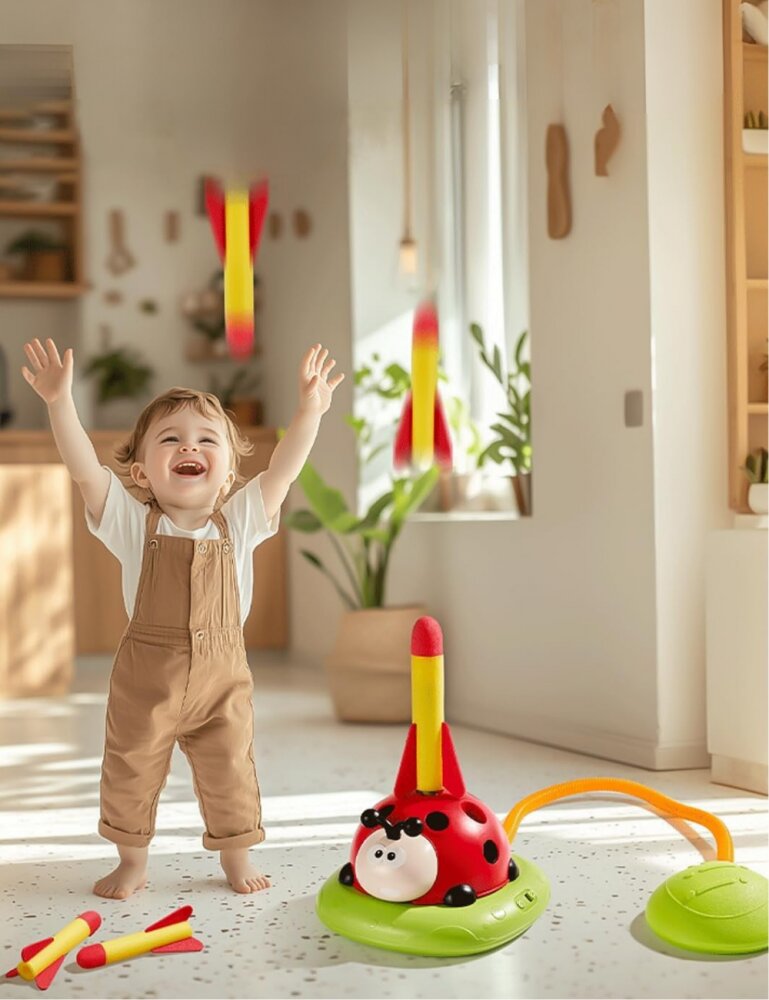 Doris Set de joaca 3 in 1 pentru copii Buburuza lansatoare cu telecomandaefecte sonorelansator rachetecu brate rotativejoc aruncare inele