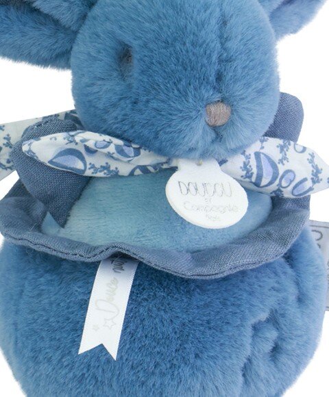 Doudou et Compagnie Iepuras muzical Doudou Albastru 20 cm pentru patut sau carucior