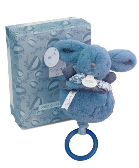Doudou et Compagnie Iepuras muzical Doudou Albastru 20 cm pentru patut sau carucior