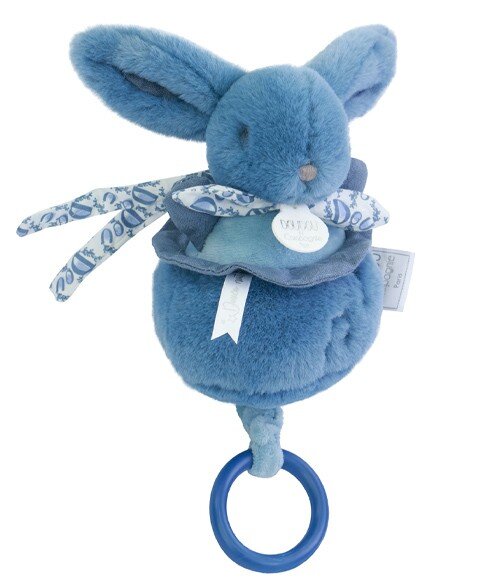 Doudou et Compagnie Iepuras muzical Doudou Albastru 20 cm pentru patut sau carucior