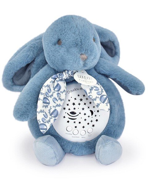 Doudou et Compagnie Veioza muzicala cu proiectie Iepuras pufos 19 cm albastru