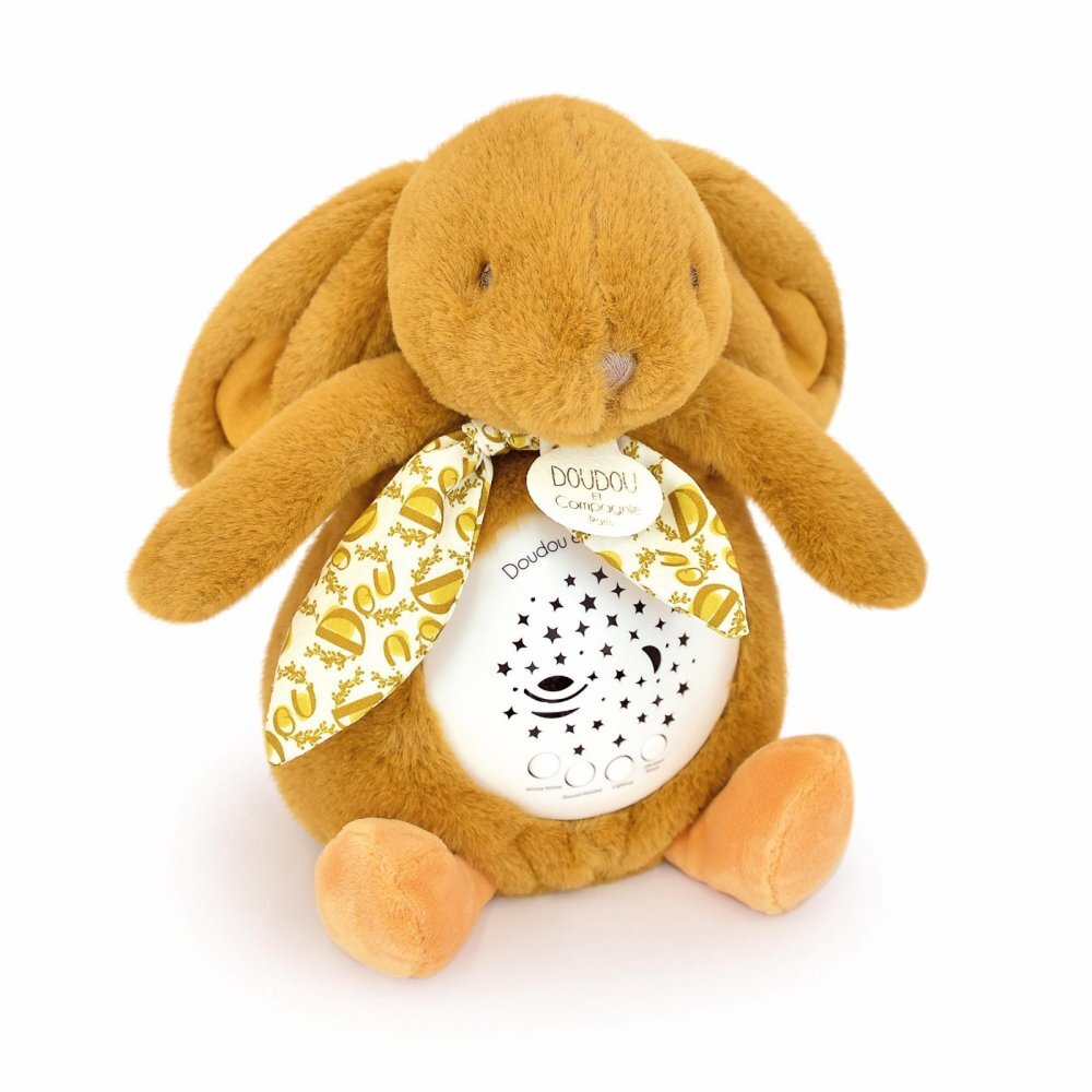 Doudou et Compagnie Veioza muzicala cu proiectie iepuras pufos 19 cm bej