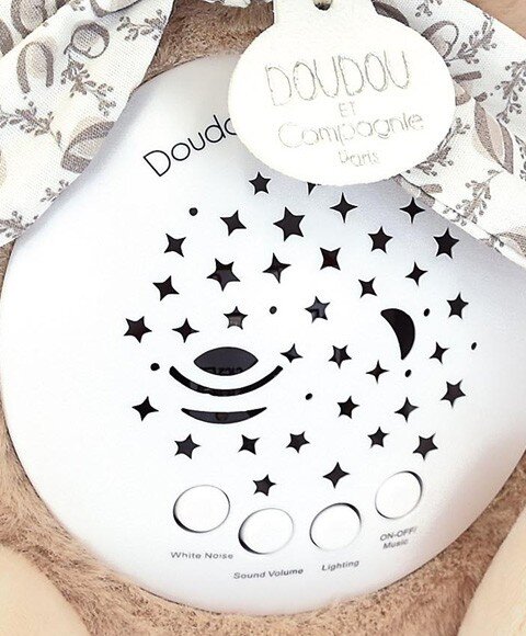 Doudou et Compagnie Veioza muzicala cu proiectie Iepuras pufos 19 cm bej deschis