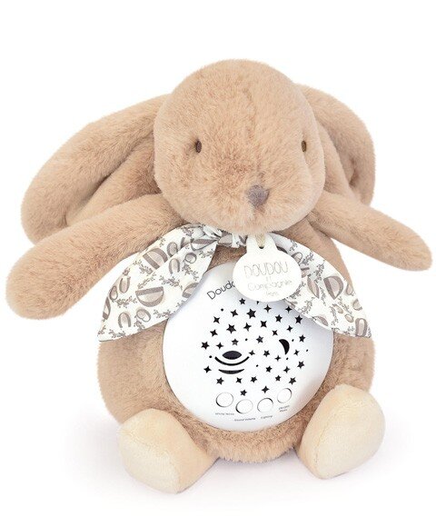 Doudou et Compagnie Veioza muzicala cu proiectie Iepuras pufos 19 cm bej deschis