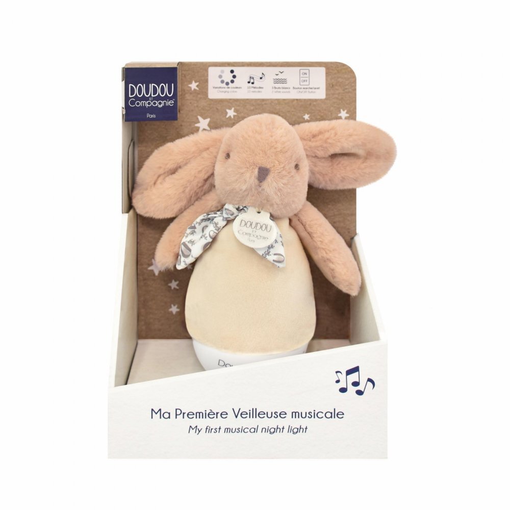 Doudou et Compagnie Veioza muzicala iepuras pufos 16 cm bej