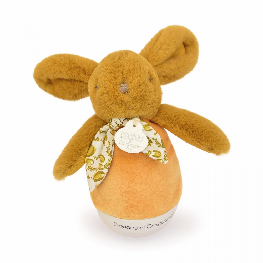 Doudou et Compagnie Veioza muzicala iepuras pufos 16 cm portocaliu
