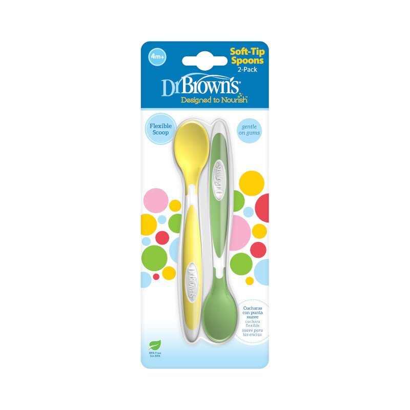 Dr.Brown Set 2 lingurite Soft Tip cu varf moale Fara BPA Sigure pentru gingiile bebelusilor Potrivit pentru sterilizare si curatare