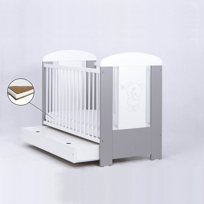 Drewex Patut Bear cu sertar Silver + Saltea Cocos 12 cm