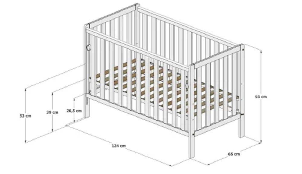 Drewex Patut bebe din lemn masiv Olek alb cu laterala culisabila si inaltime reglabila a saltelei 120 x 60 cm