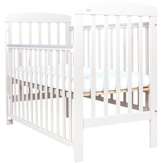 Drewex Patut bebe din lemn masiv Olek alb cu laterala culisabila si inaltime reglabila a saltelei 120 x 60 cm