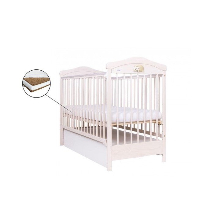 Drewex Patut Hippo cu sertar Alb + Saltea Cocos 12 cm